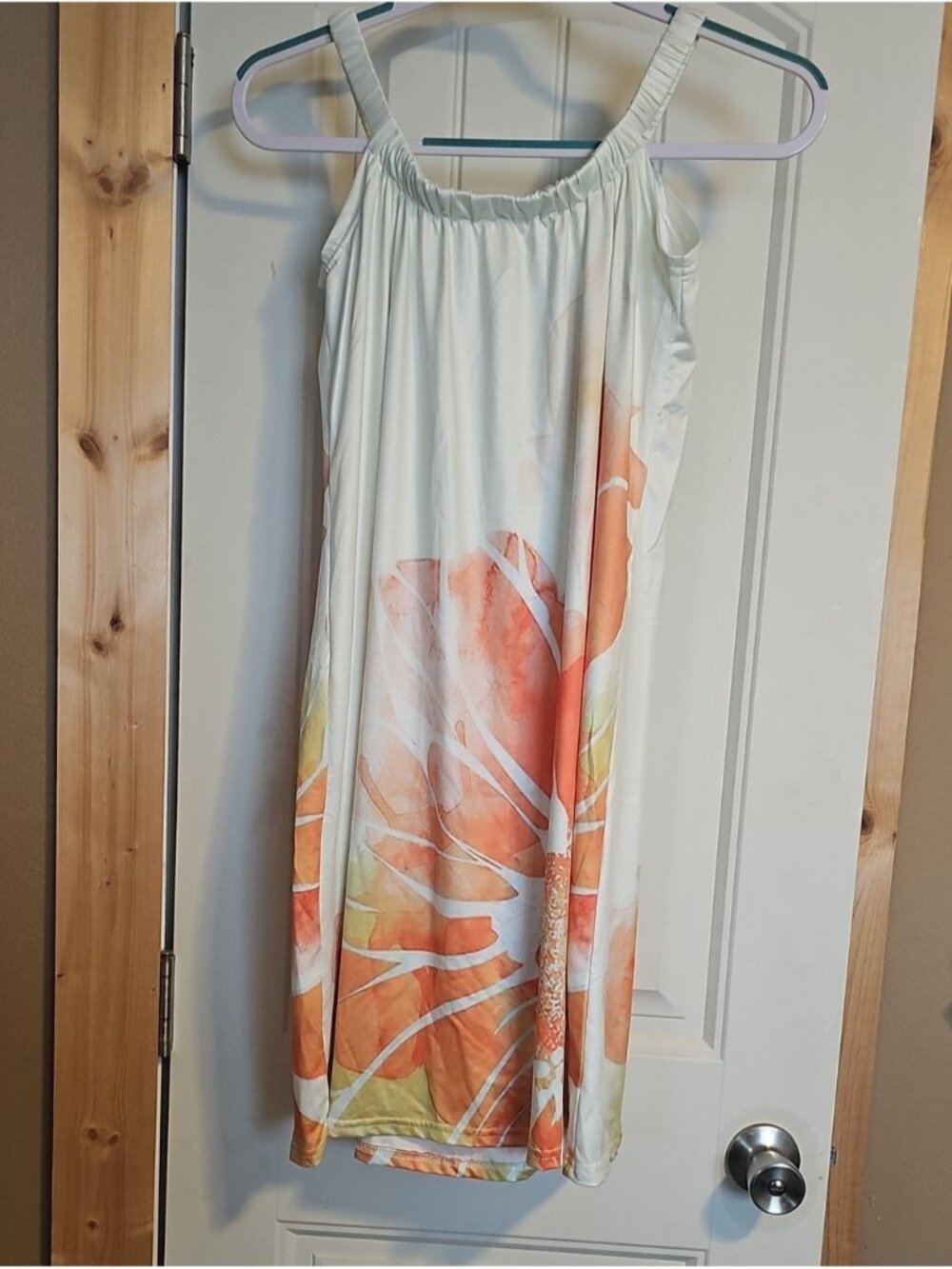 Women's Cream Midi Dress with Orange Floral Print